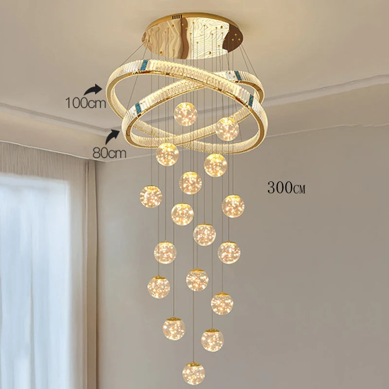 Chandelier with adjustable height measurement on a neutral background