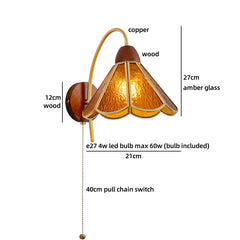 Wall-mounted light fixture with dimensions and material details on a white background