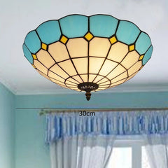 Blue Stained Glass Scalloped Semi-Flush Ceiling Light