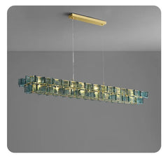 Gold Ring Chandelier with Textured Butterfly Glass Cubes