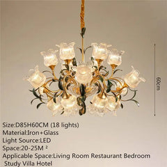 Gold Floral Glass Chandelier Multi-Arm Pendant Light