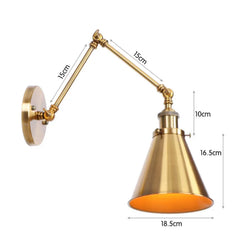Brushed Gold Cone Shade Adjustable Wall Sconce Hanging Ceiling Light