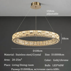Chandelier with dimensions and specifications on a dark background