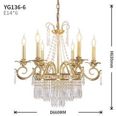 Brass Crystal Chandelier Candelabra Tiered Pendant Light