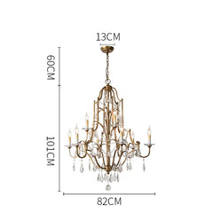 Gold Candelabra Crystal Chandelier with Ornate Metal Frame and Drips