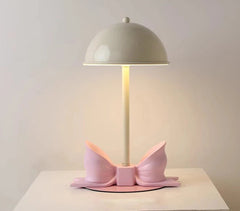 Dome Shade Bow Accent Table Lamp with LED Light - White & Pink