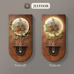 Wood Grain Wall Light with Integrated LED and Plant Holder