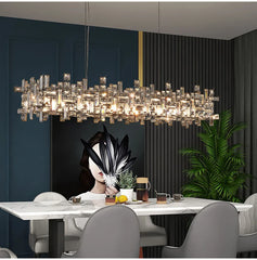 Polished Chrome Rectangular Crystal Chandelier Hanging Ceiling Light