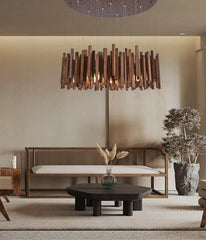 Modern Wood Stick Chandelier Light Fixture with Natural Wood Accents
