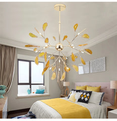Gold Branch Sputnik Chandelier with Blue Agate Slices