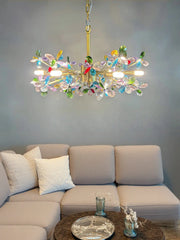 Gold Crystal Flower Chandelier Semi-Flush Mount Light