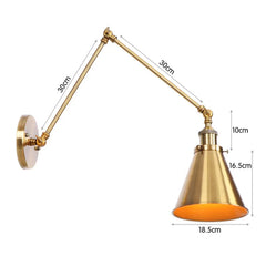 Brushed Gold Cone Shade Adjustable Wall Sconce Hanging Ceiling Light