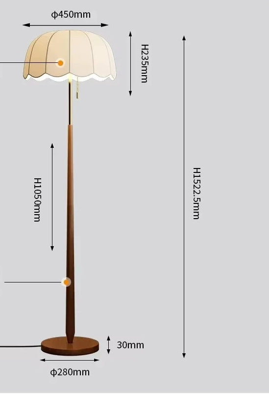 Measurement chart of a floor lamp with dimensions labeled