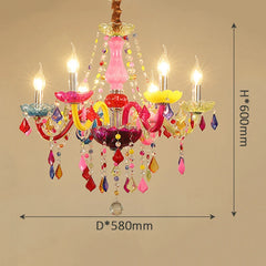 Rainbow Crystal Chandelier with Color Shades and Jewel Drops