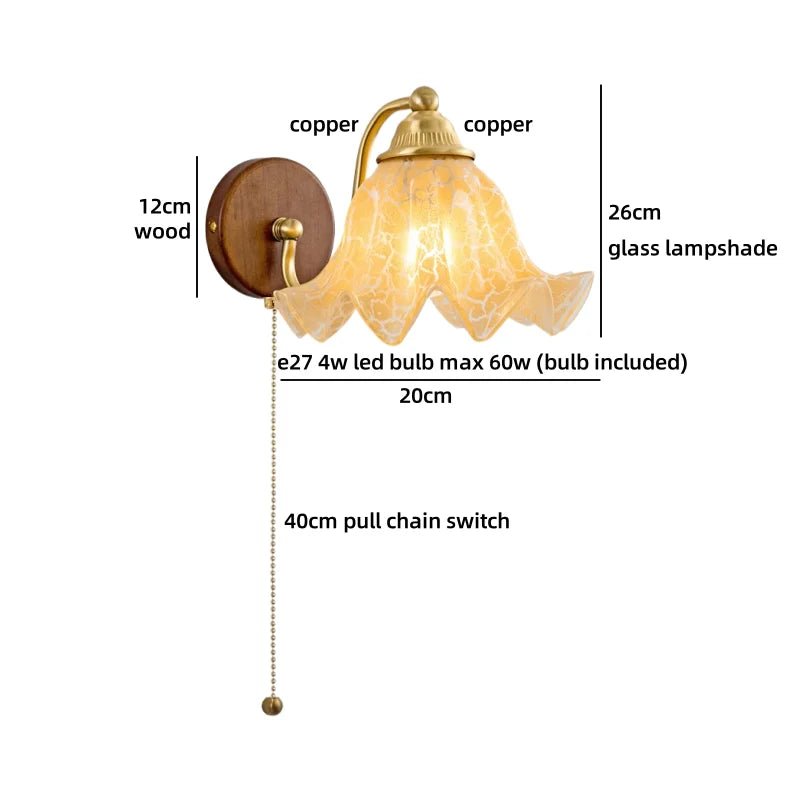 Wall-mounted light fixture with measurements and bulb information on a white background