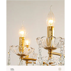 Gold Crystal Candelabra Chandelier with Clear Crystal Droplets