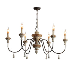 Distressed Wood Candle Chandelier Semi-Flush Mount Light
