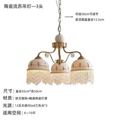 Gold Floral Ceramic Pendant Light with Tassel Fixture