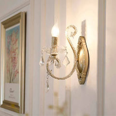 Gold Crystal Candelabra Wall Sconce Light with Ornate Metal Frame
