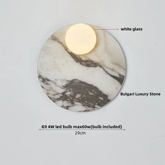 Marble-patterned wall light fixture with white glass cover on a gray background