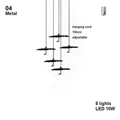 Chandelier with 5 lights, adjustable hanging cord, and LED 10W feature on a white background.