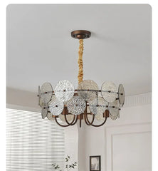 Brushed Gold Floral Pendant Light with Frosted Glass