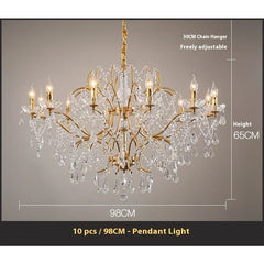 Gold Crystal Candelabra Chandelier with Clear Crystal Droplets