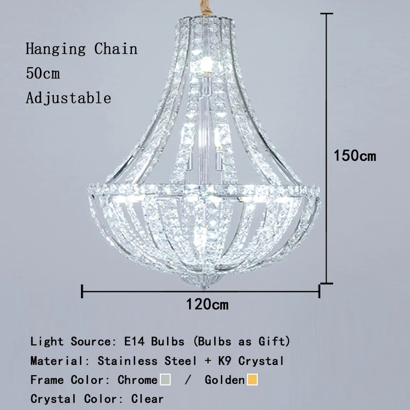 Chandelier with dimensions and specifications on a gray background