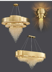 Tiered Crystal Waterfall Chandelier with Gold Finish Metal Frame