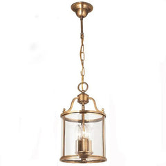 Brass Cylinder Lantern Pendant Light with Clear Glass Shade