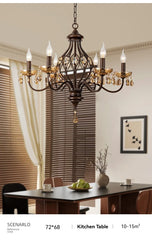 Bronze Floral Crystal Chandelier Pendant Light with Amber Gem Accents