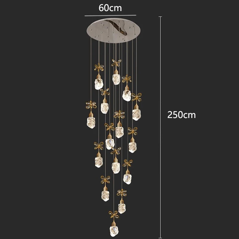 Chandelier with dimensions labeled on a black background