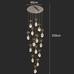 Chandelier with dimensions labeled on a black background