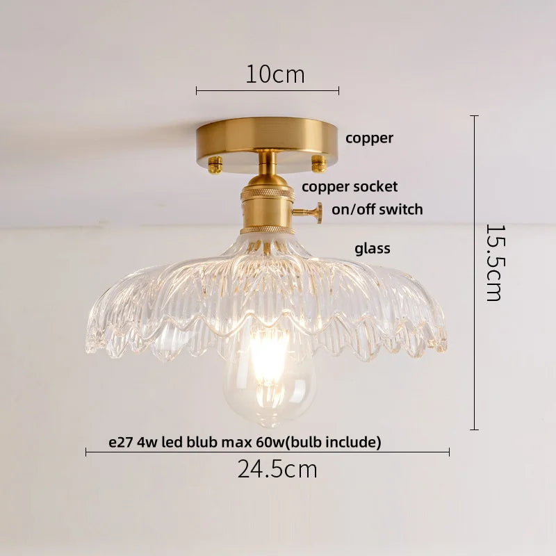 Ceiling light fixture with measurements on a white background