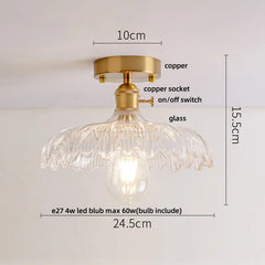 Ceiling light fixture with measurements on a white background