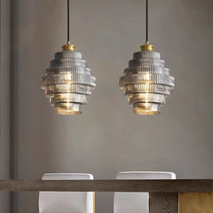 Glass Tiered Pendant Light with Brass Accents Fixture