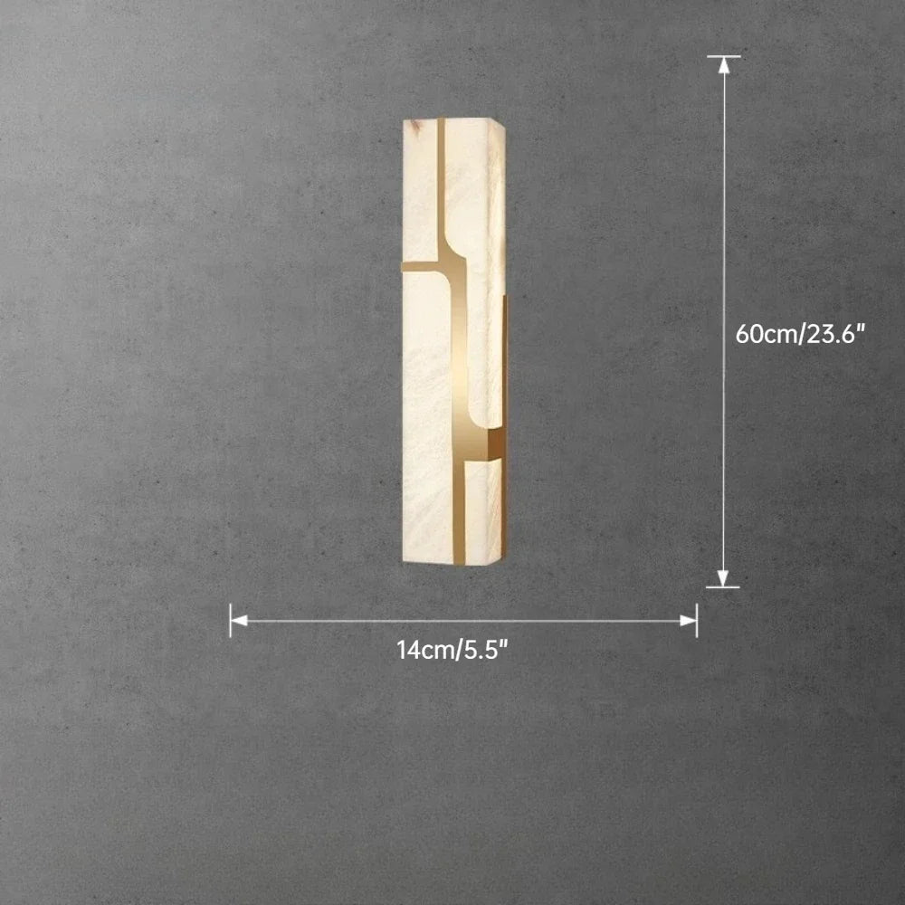 Wall-mounted light fixture with dimensions on a gray background