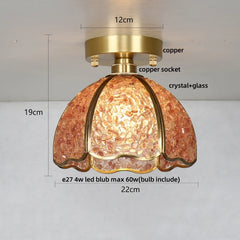Ceiling light fixture with measurements and material details on a gray background