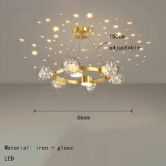 Modern Gold Ring Chandelier with Starburst Crystal Globe Shades