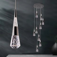 Gold Crystal Teardrop Pendant Light Fixture, Dimmable Remote Control