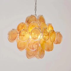 Glass Disc Chandelier Pink Tiered Hanging Pendant Light