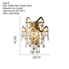 Gold Wavy Shell and Crystal Waterfall Wall Sconce