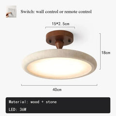 Natural Stone and Wood Semi-Flush Mount Ceiling Light Fixture