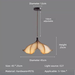 Beige Floral Pendant Light with Petal-Shaped Shade and Warm Glow