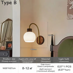 Wood and Brass Arm Wall Sconce with Frosted Glass Shade