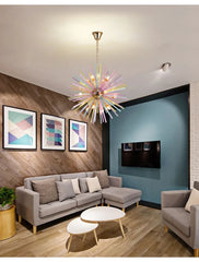 Gold Metal Frame Starburst Pendant Light with Colorful Glass Rods
