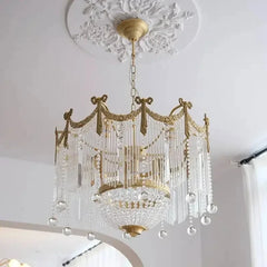 Gold Crystal Chandelier Pendant Light with Cascade Glass Rods & Beads