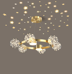 Modern Gold Ring Chandelier with Starburst Crystal Globe Shades