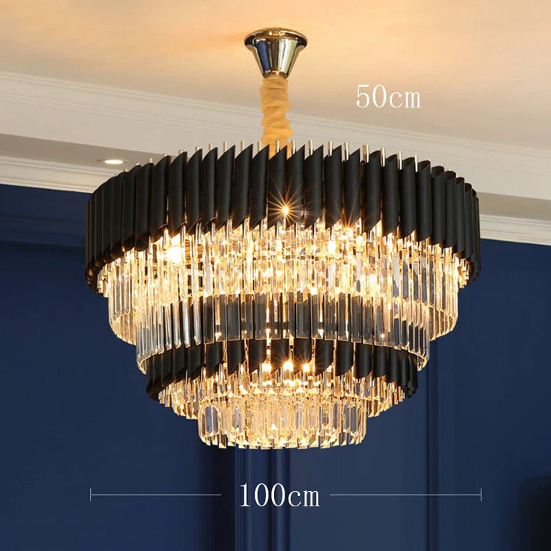 Chandelier with measurements against a blue wall