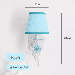 White Metal Rose Sconce with Pink Pleated Shades and Crystal Drop